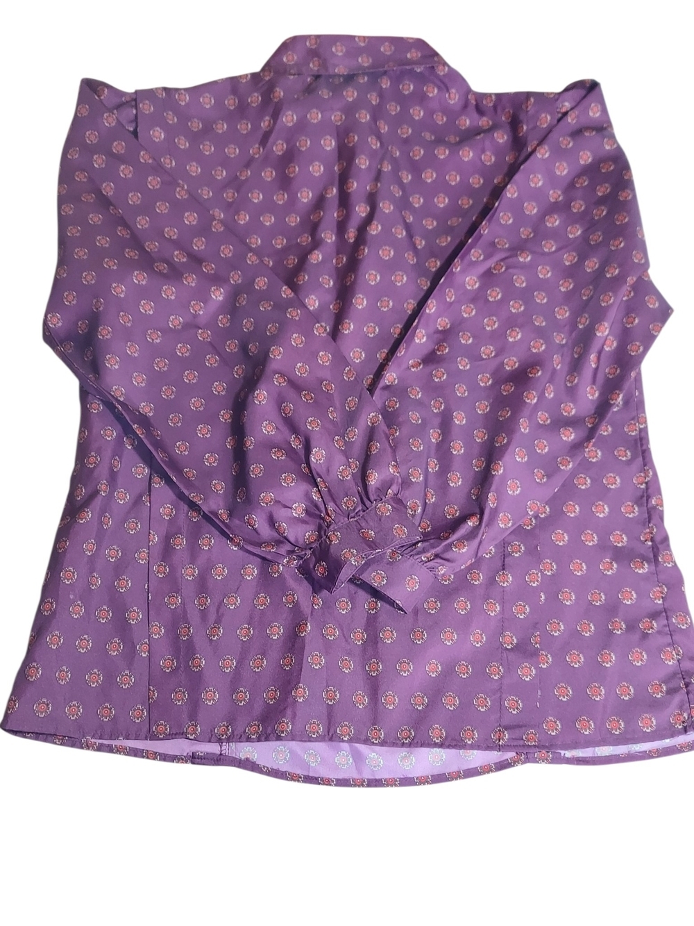 Vintage Joyce Sportswear Purple Mock Neck Pleated Button Blouse USA L - Picture 6 of 12